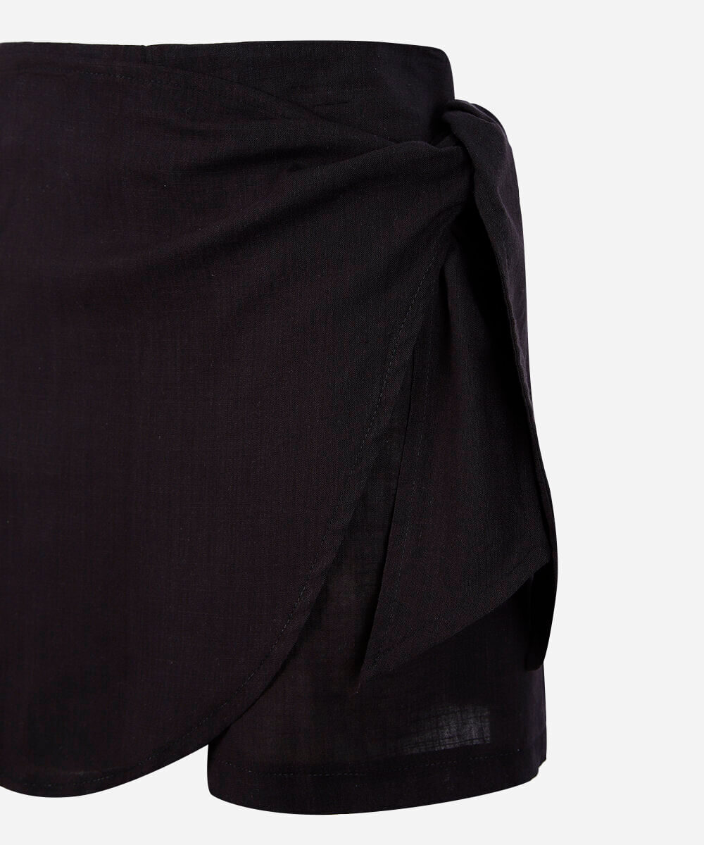 short saia juvenil de algodão com amarração preto