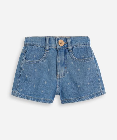 short infantil jeans poá azul