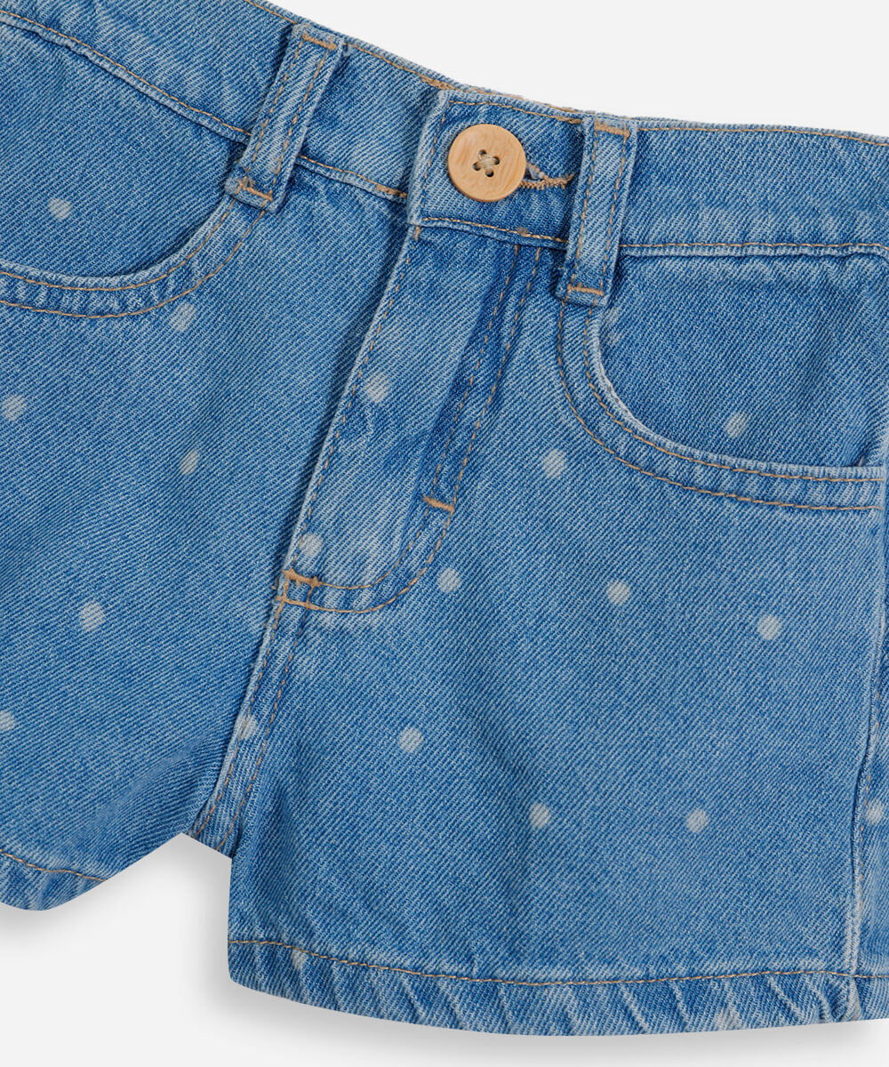 short infantil jeans poá azul