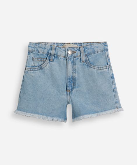 short infantil jeans com barra desfiada azul