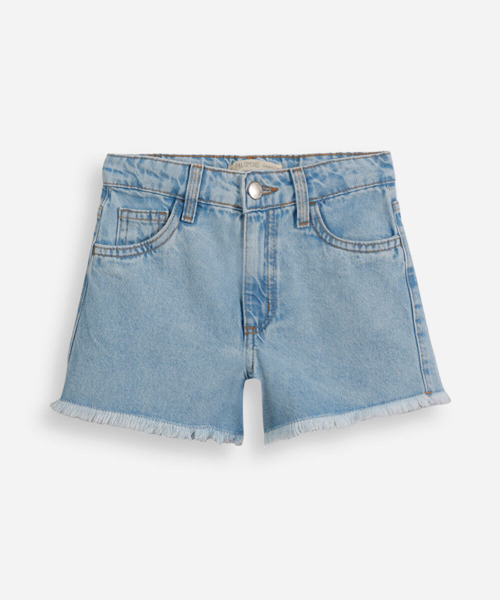 short infantil jeans com barra desfiada azul