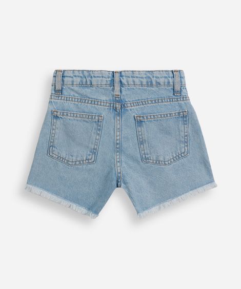 short infantil jeans com barra desfiada azul