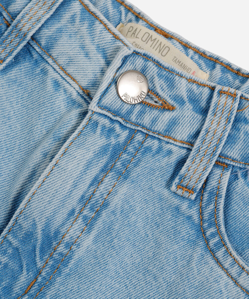short infantil jeans com barra desfiada azul