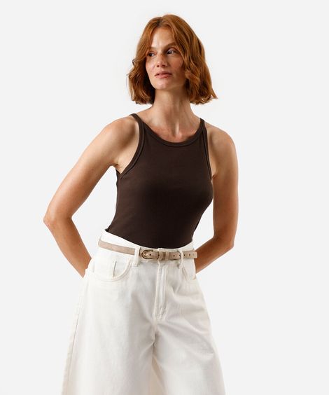 blusa feminina de algodão halterneck marrom