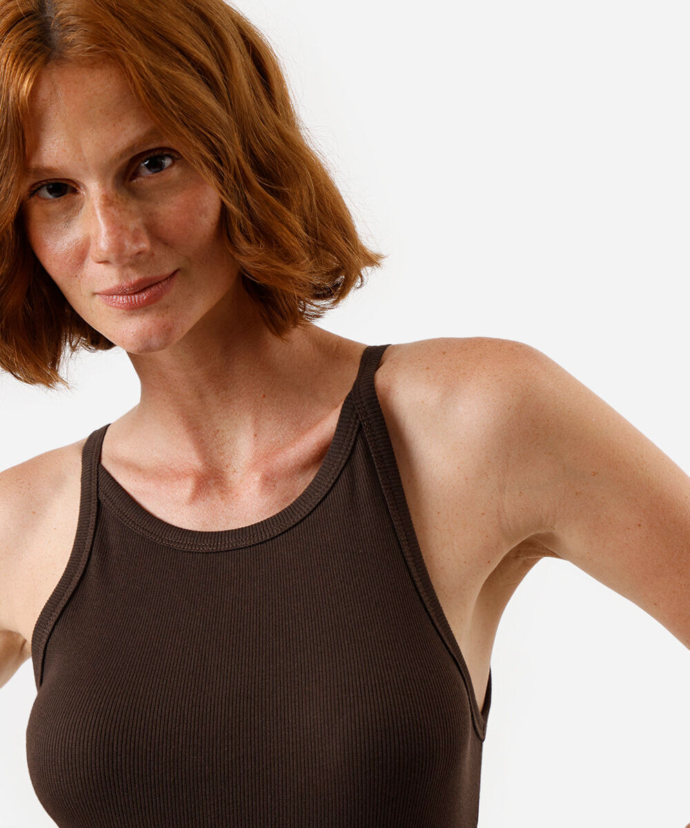 blusa feminina de algodão halterneck marrom