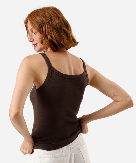 regata alça fina feminina de algodão canelada básica marrom