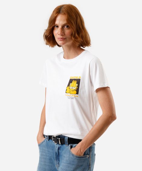 camiseta feminina de algodão garfield off white