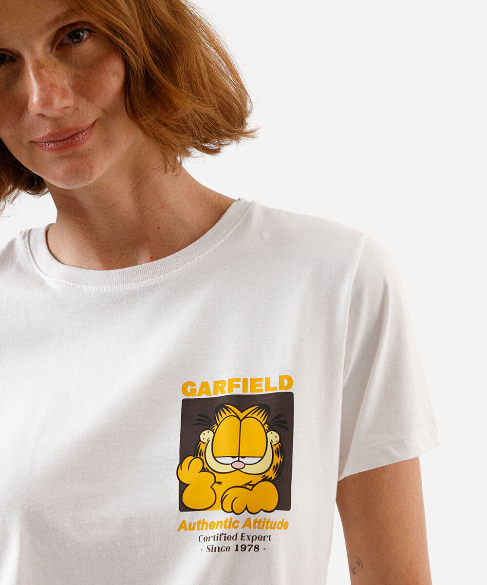 camiseta feminina de algodão garfield off white