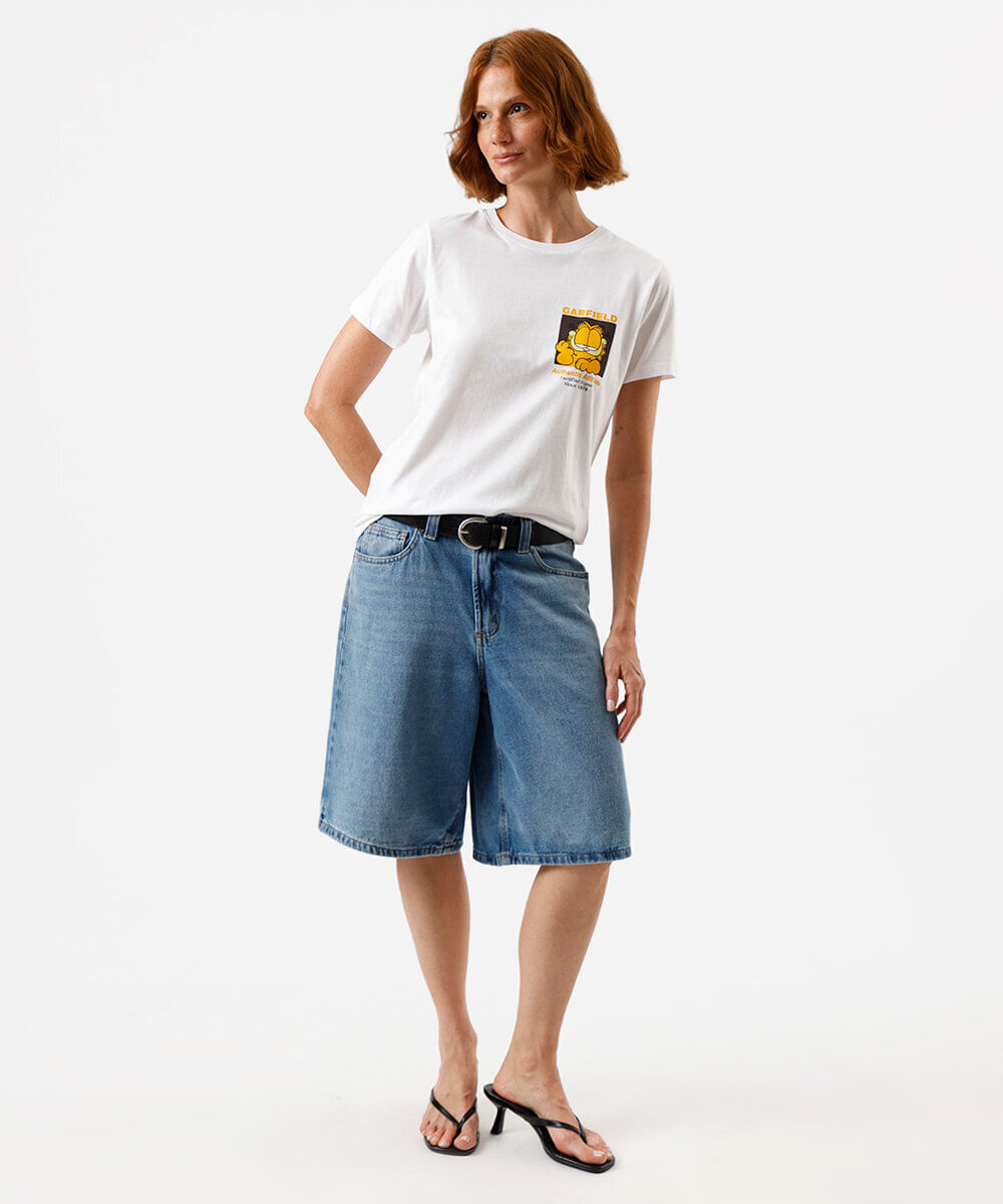 camiseta feminina de algodão garfield off white