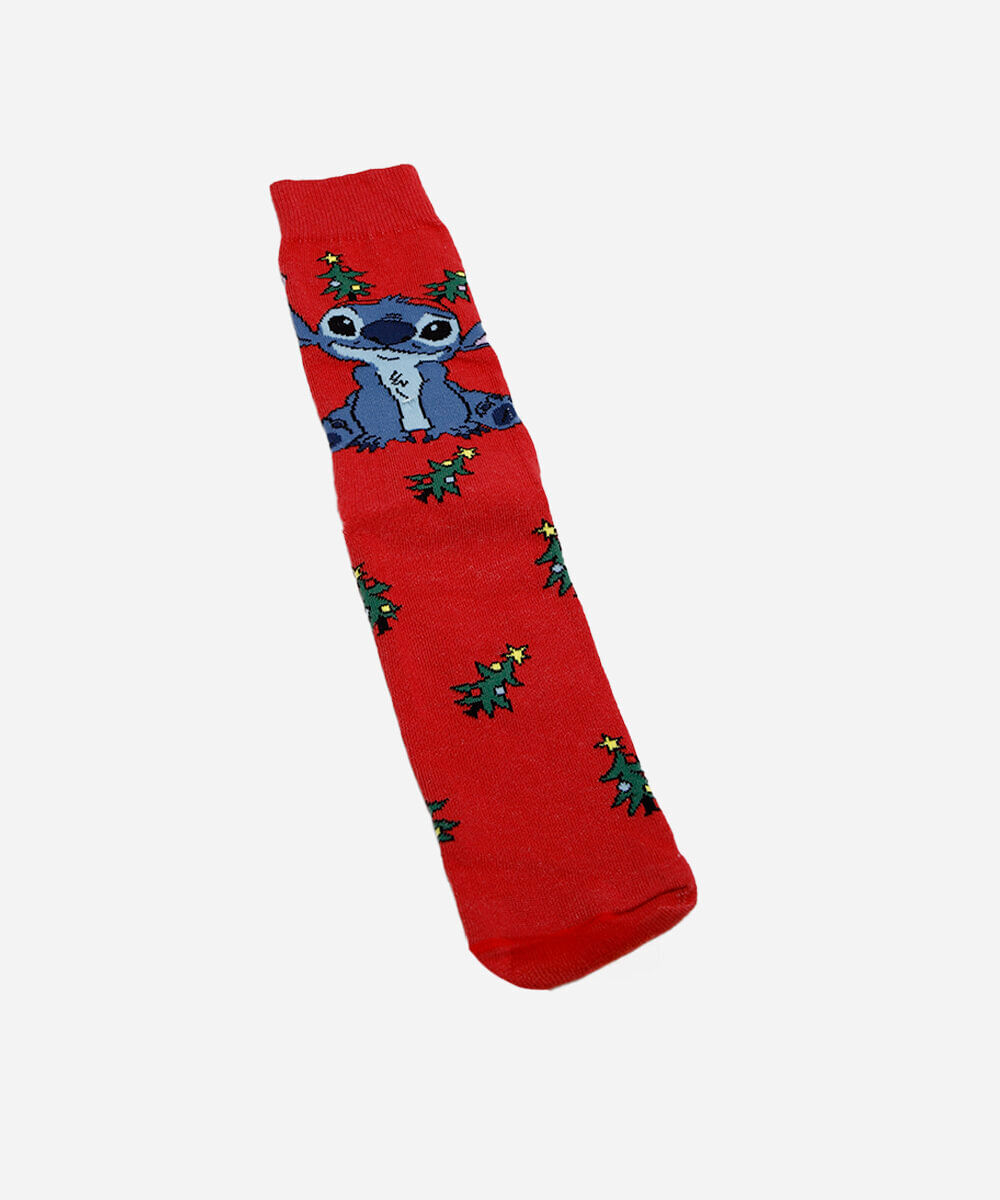 meia cano alto stitch natal vermelha