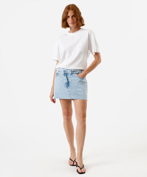 minissaia feminina jeans cós deslocado azul