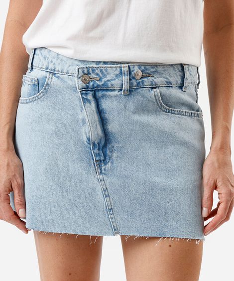 minissaia feminina jeans cós deslocado azul