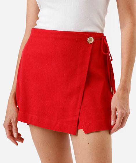 short saia feminino com linho vermelho