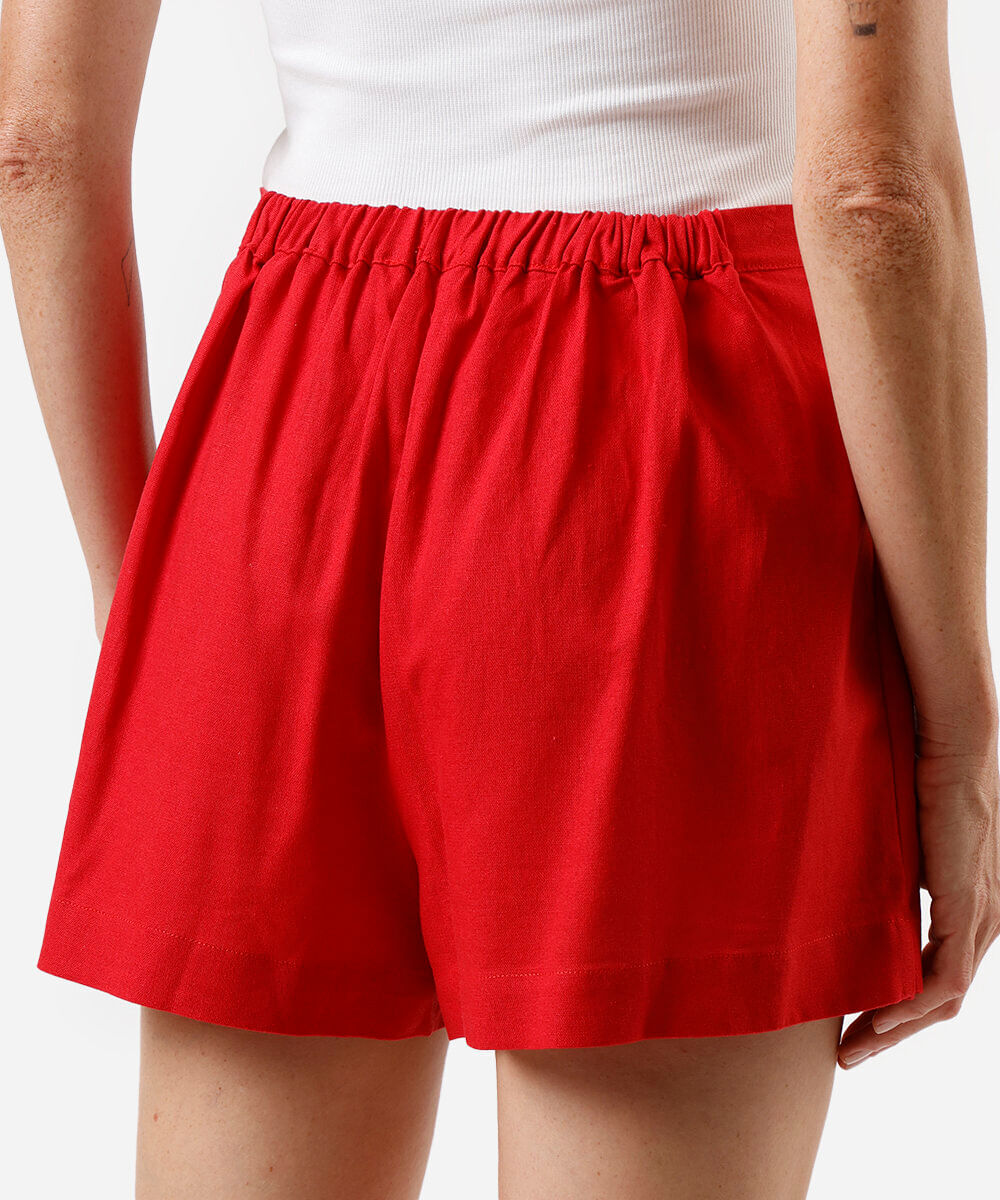 short saia feminino com linho vermelho