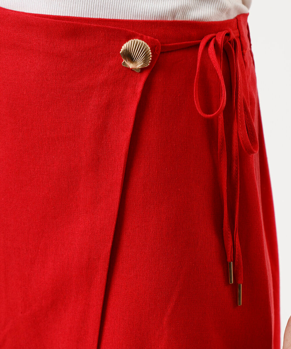 short saia feminino com linho vermelho