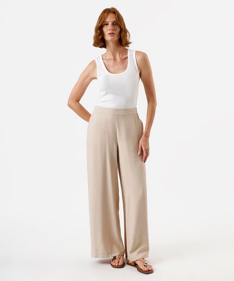 calça pantalona feminina com viscose cós elástico bege