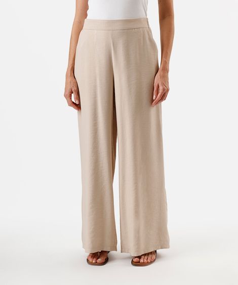 calça pantalona feminina com viscose cós elástico bege