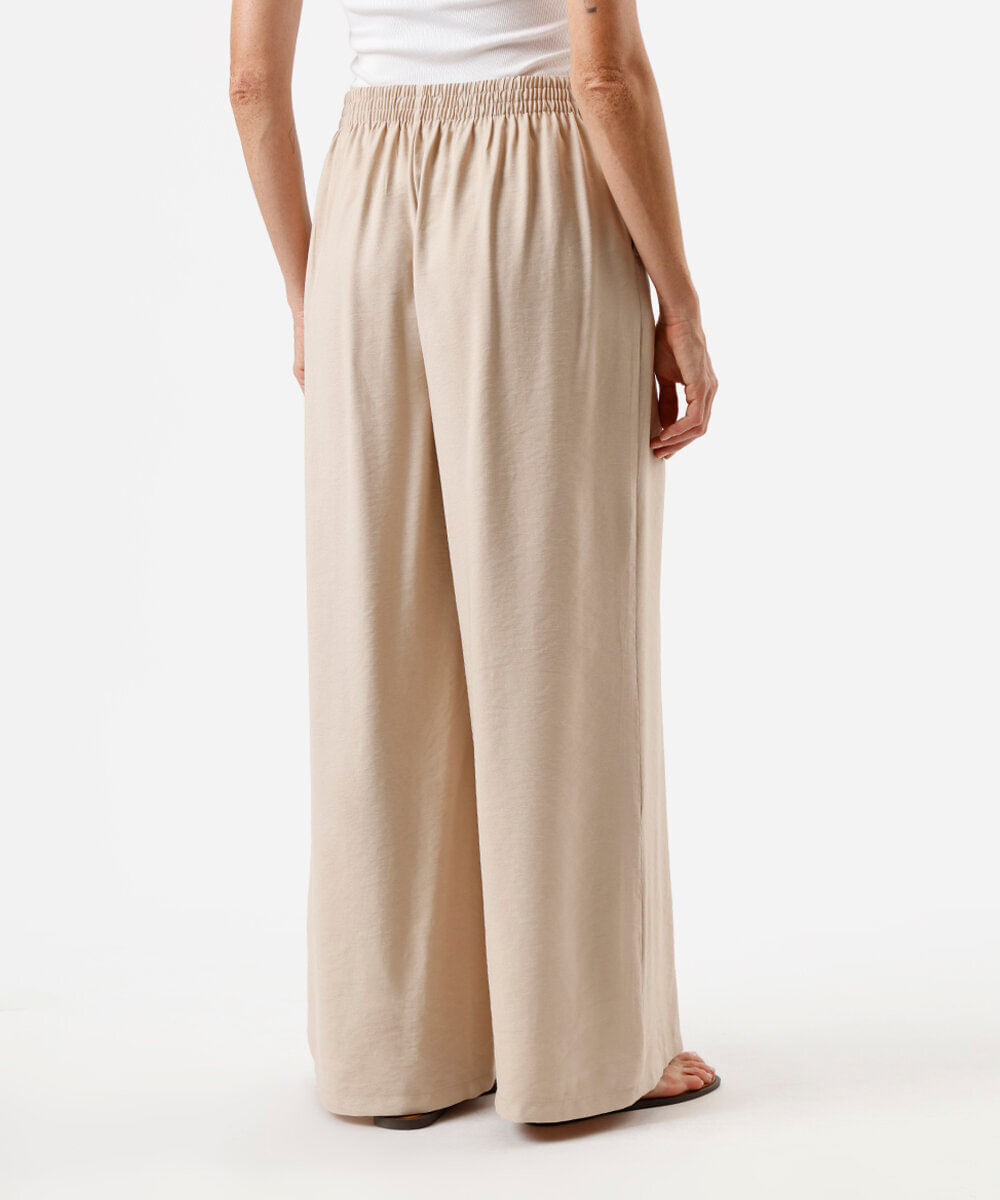 calça pantalona feminina com viscose cós elástico bege