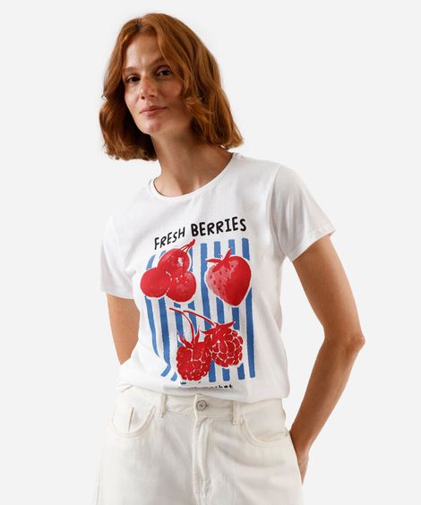camiseta feminina de algodão estampada off white