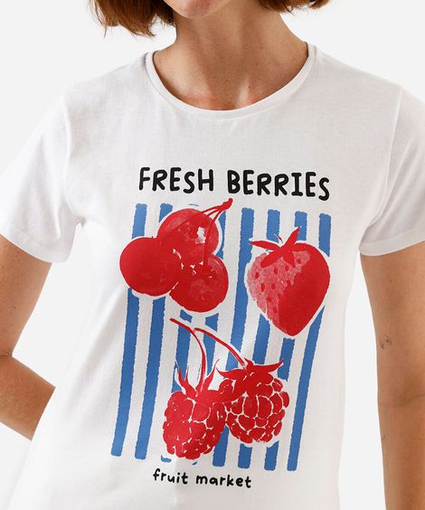 camiseta feminina de algodão estampada off white