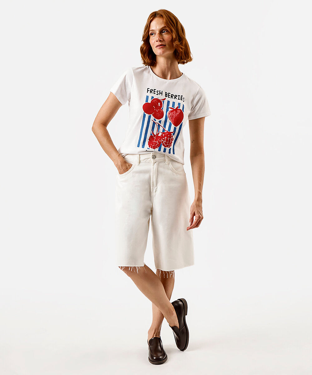 camiseta feminina de algodão estampada off white