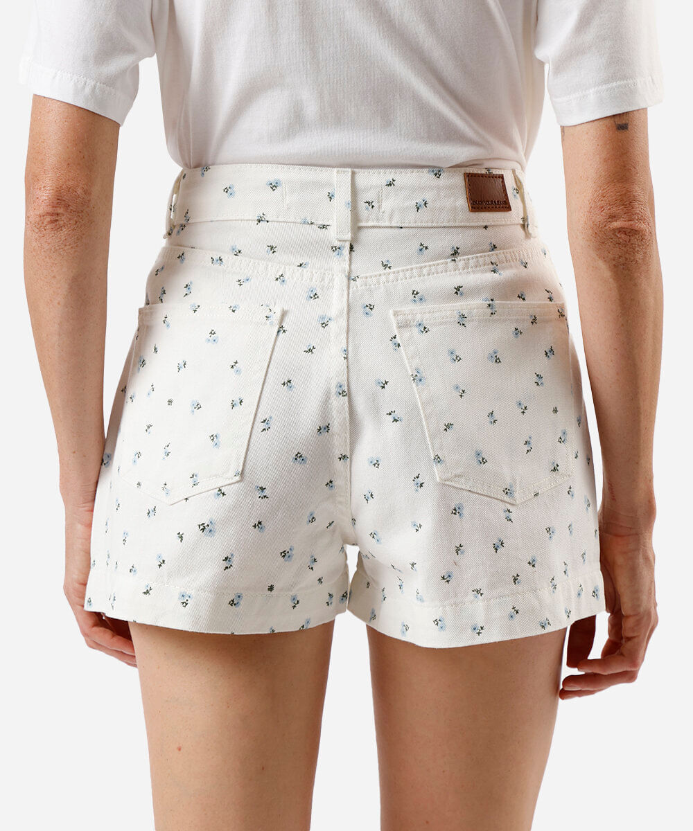 short mom feminino de sarja floral off white