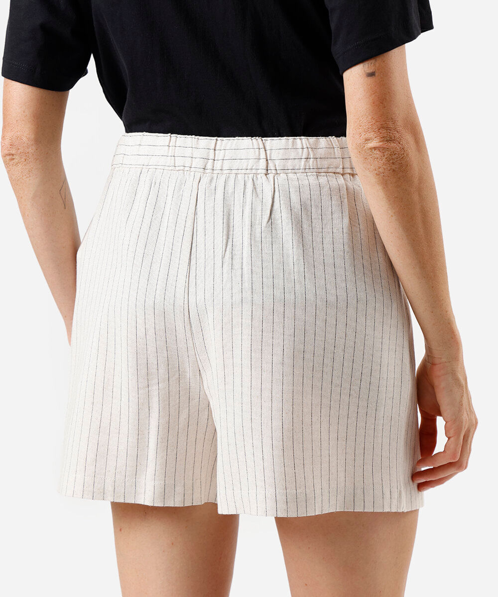short saia feminino com linho risca de giz bege