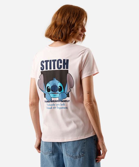 camiseta feminina de algodão stitch rosa