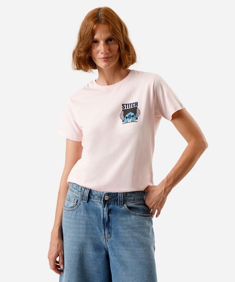 camiseta feminina de algodão stitch rosa