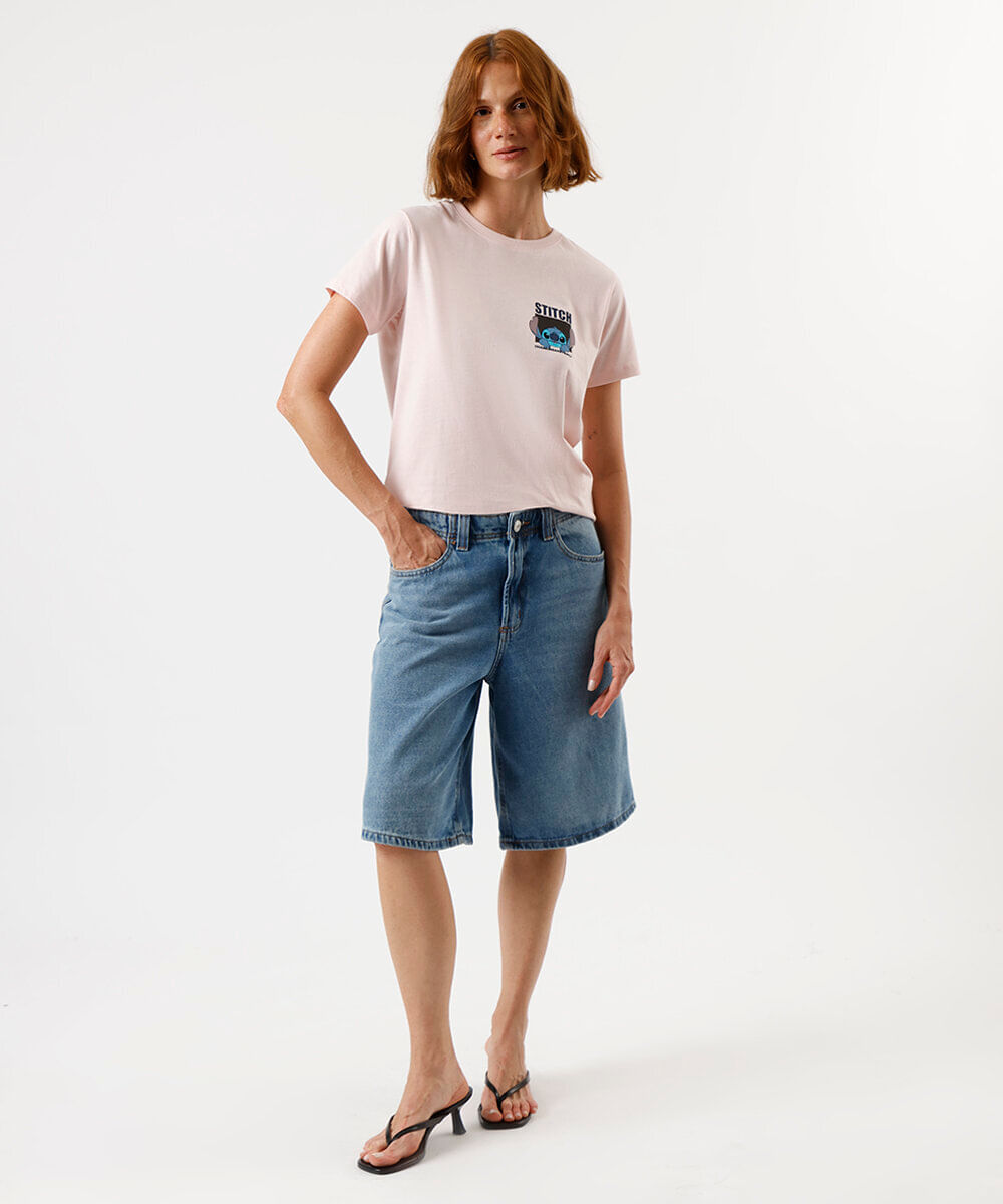 camiseta feminina de algodão stitch rosa