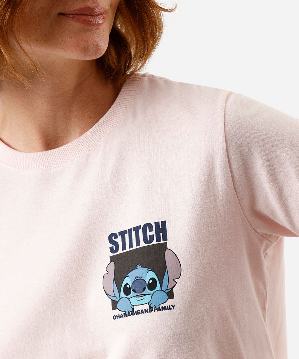 camiseta feminina de algodão stitch rosa