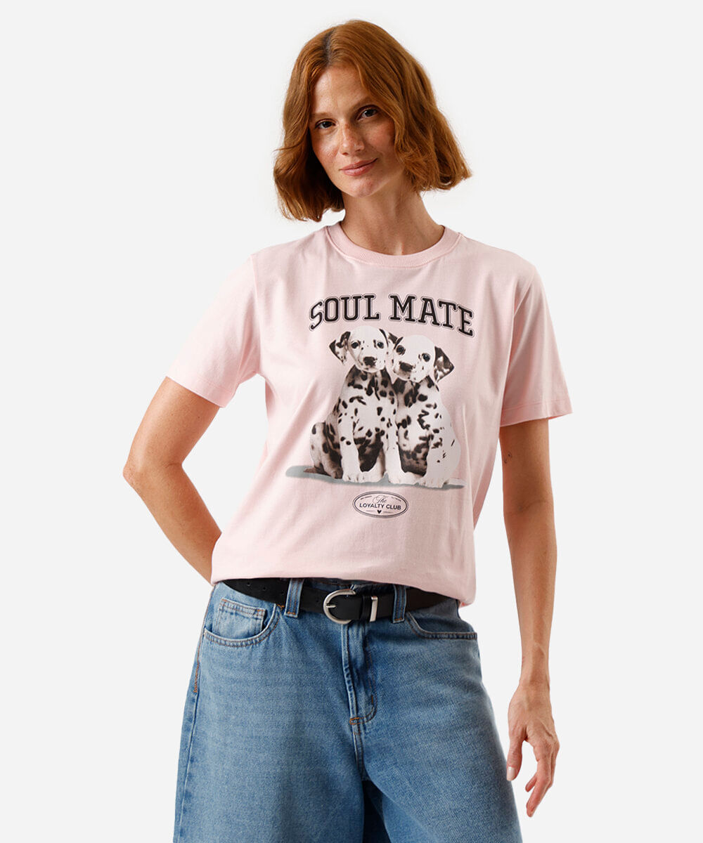 camiseta feminina de algodão estampada rosa