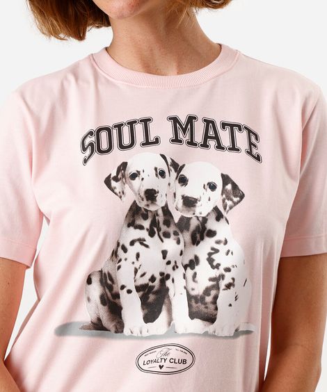 camiseta feminina de algodão estampada rosa