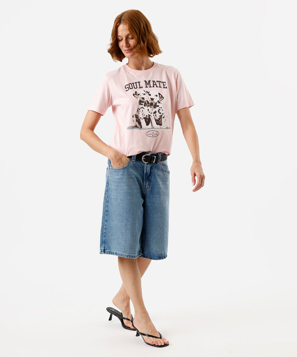 camiseta feminina de algodão estampada rosa