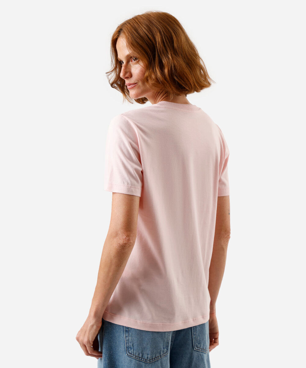 camiseta feminina de algodão estampada rosa