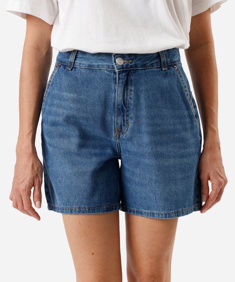 bermuda mom feminina jeans cintura alta azul