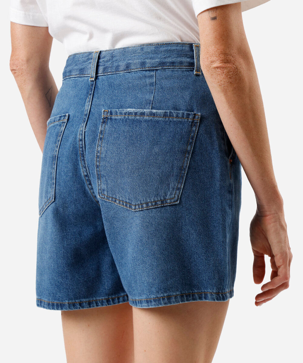 bermuda mom feminina jeans cintura alta azul