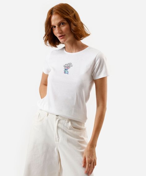 camiseta feminina de algodão stitch off white