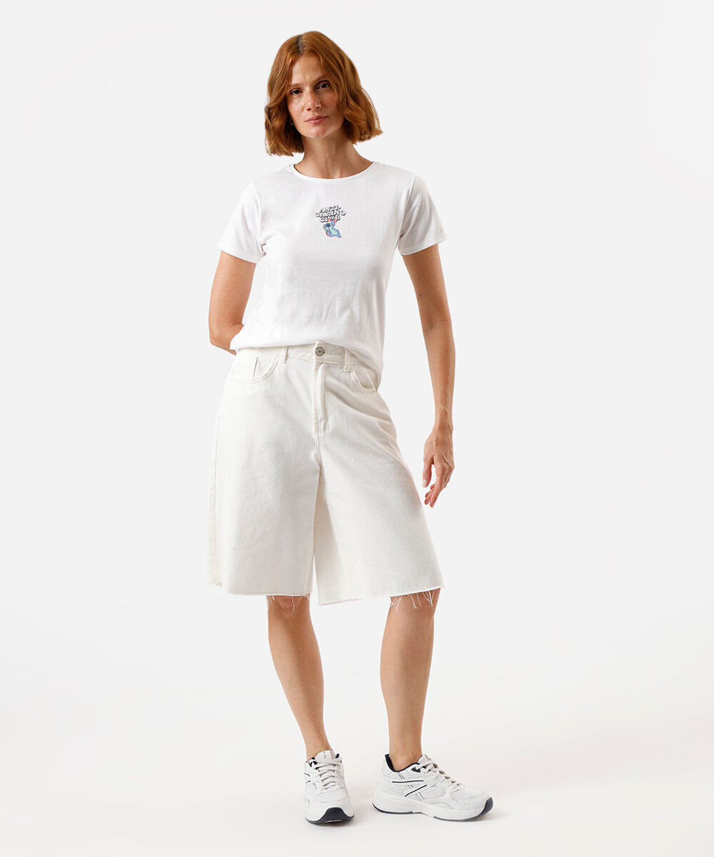 camiseta feminina de algodão stitch off white