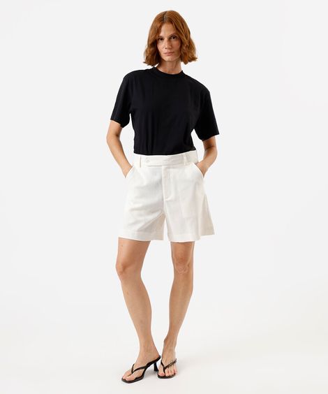 bermuda feminina de alfaiataria com linho off white