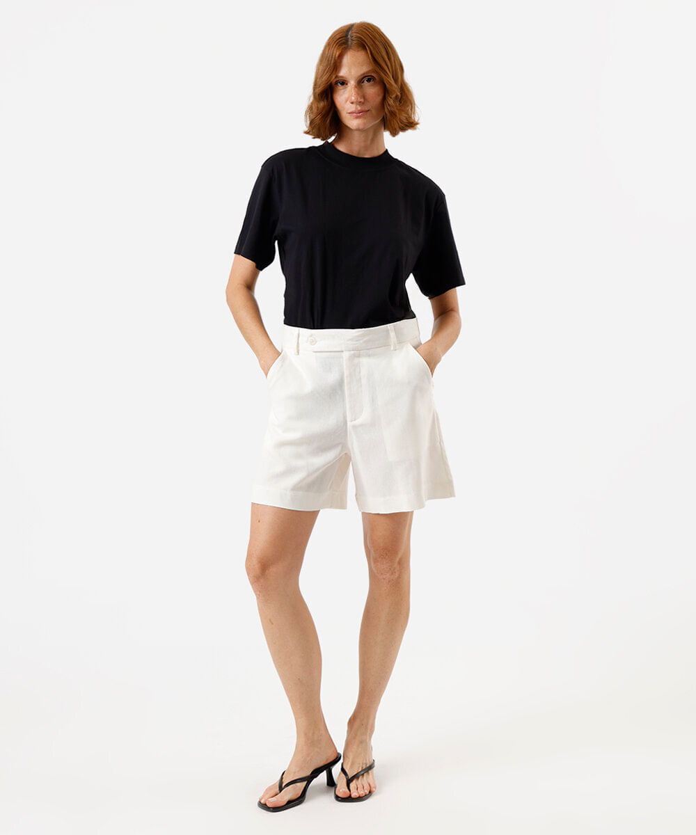 bermuda feminina de alfaiataria com linho off white
