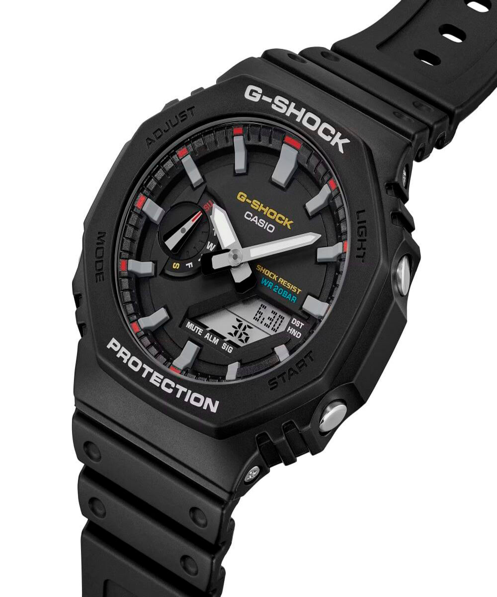 relógio masculino casio analógico digital ga 2100rl 1adr preto