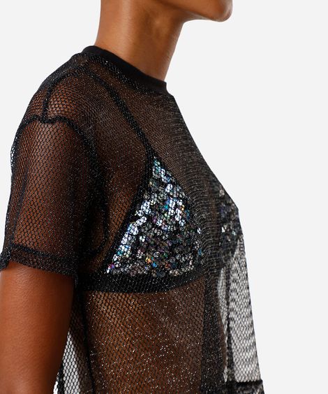 cropped de tela com lurex preto