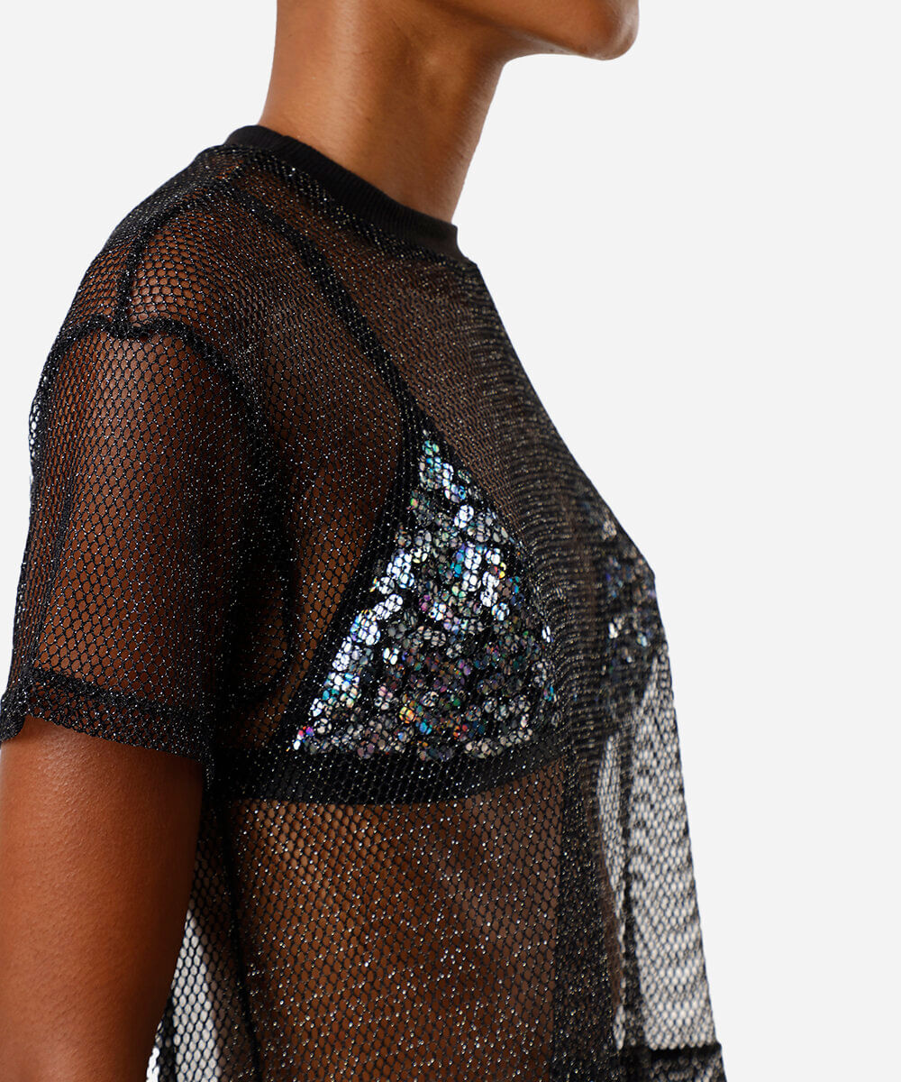 cropped de tela com lurex preto