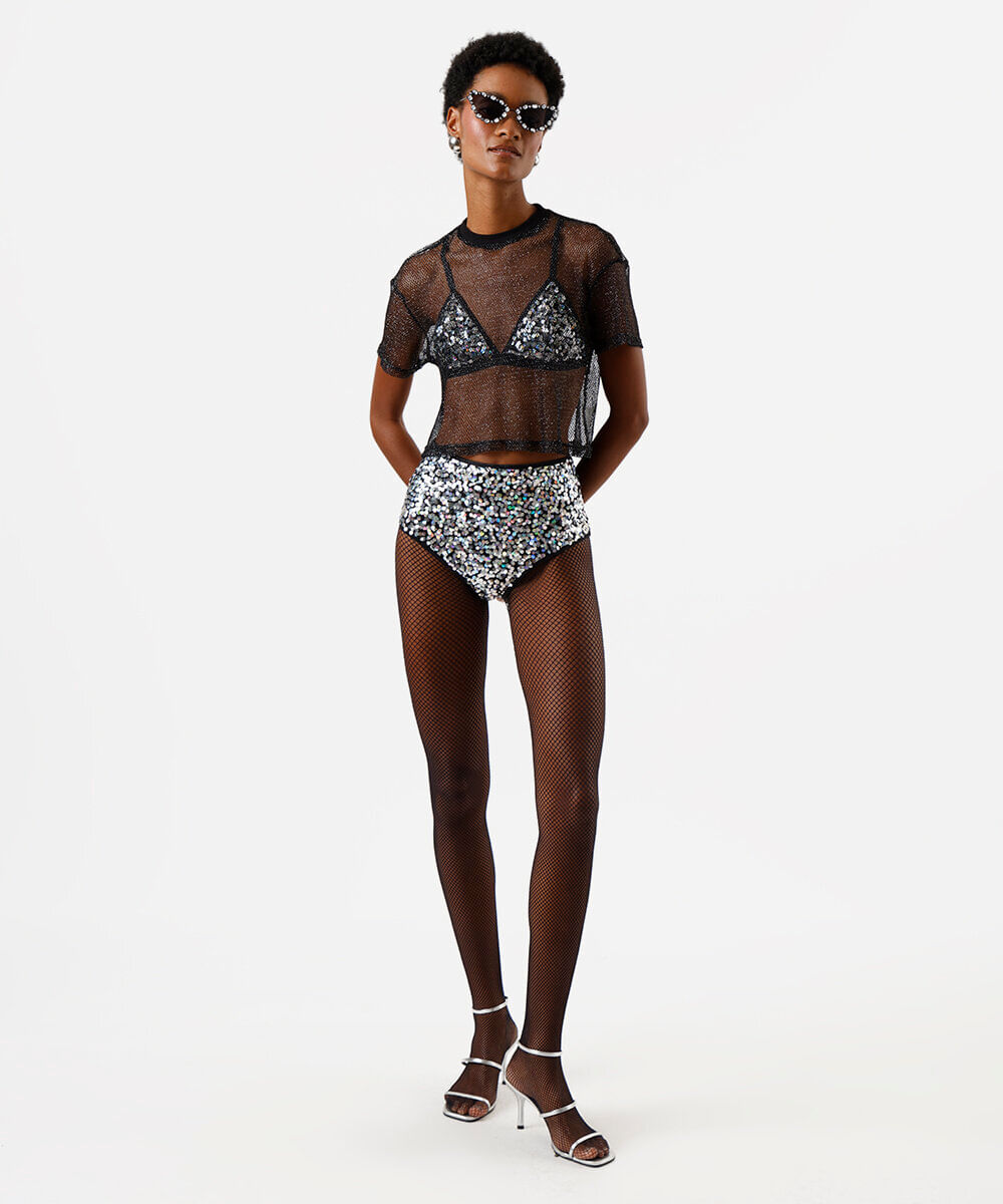 cropped de tela com lurex preto