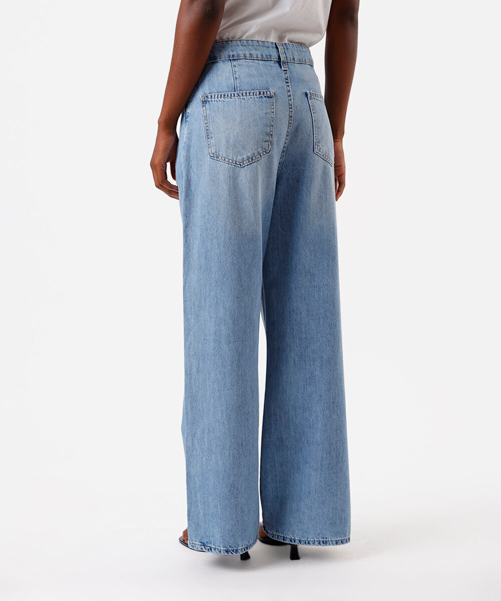calça wide leg feminina jeans cintura alta azul