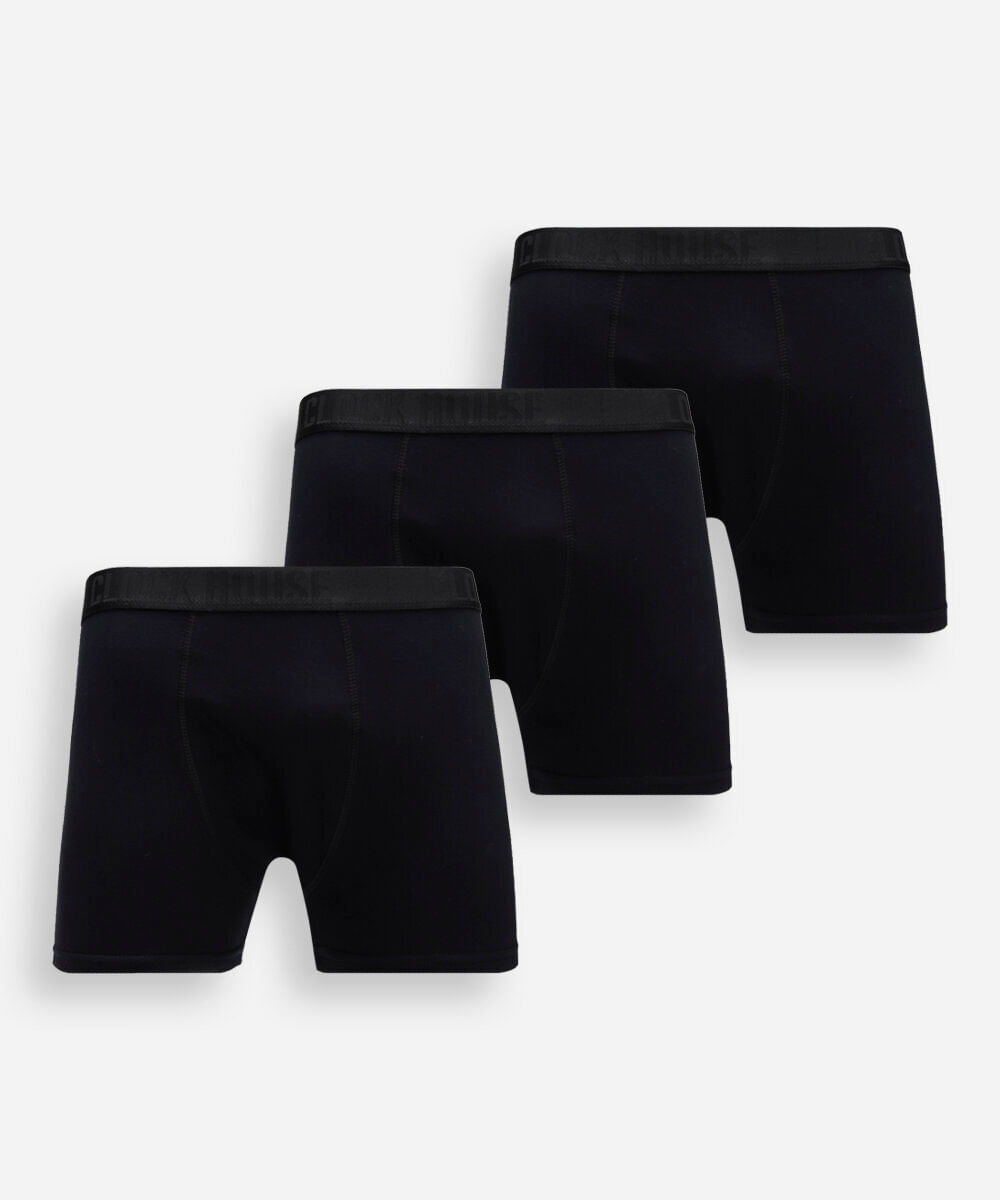 kit de 3 cuecas boxer de algodão preto