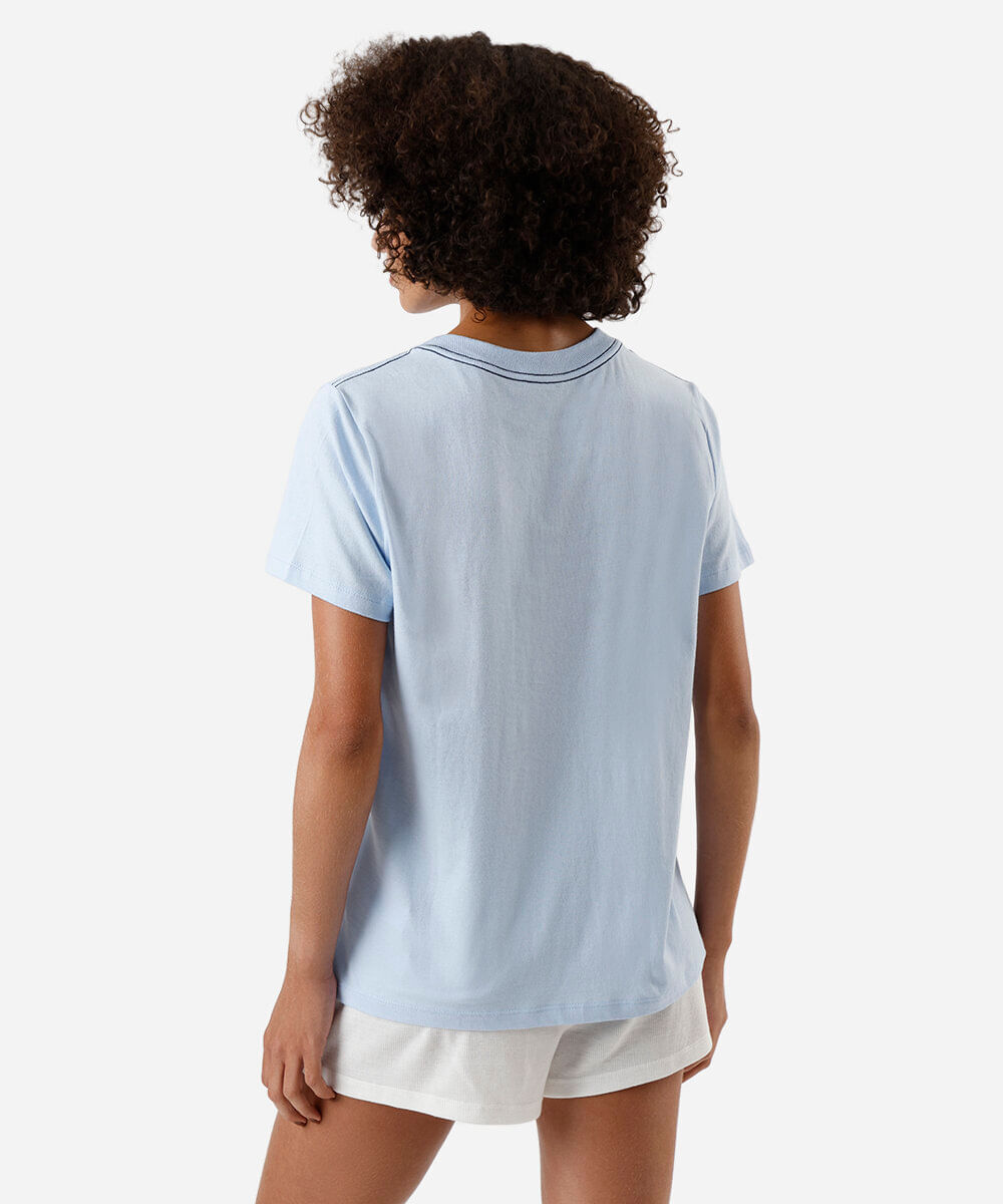 camiseta de pijama feminina em algodão stitch azul