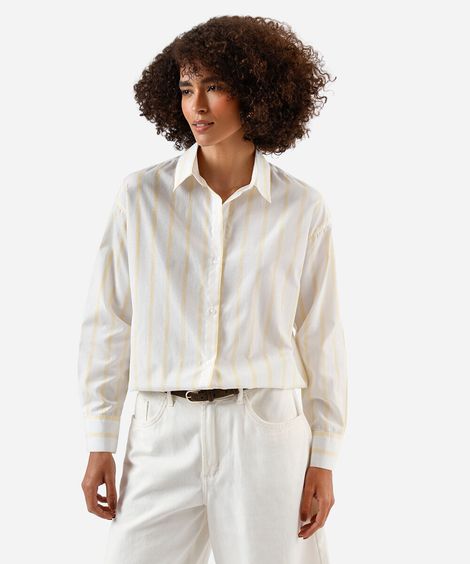camisa oversized feminina listrada amarela