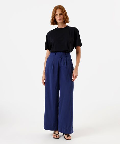 calça wide leg feminina com viscose azul
